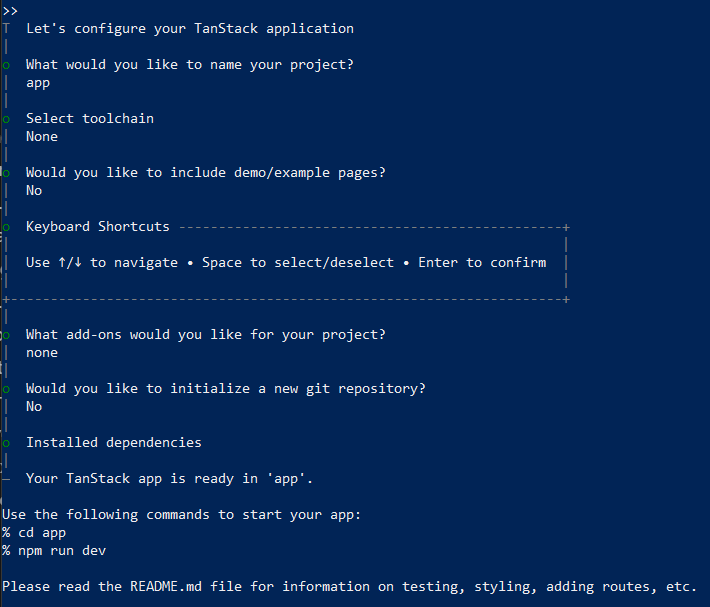 MGSimard's tweet photo. Surely I can't be the only person who REALLY dislikes the direction TanStack scaffolding has taken?

Builder was a concise &amp; granular UI - became a unsectioned &amp; biased AI-first interface. Also the CLI just has... no deployment adapter option? https://t.co/lKiPoUVgTr