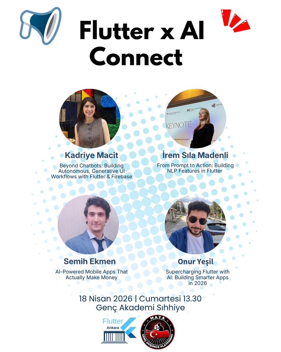 flutterankara's tweet photo. Yarın saat 13.30’da Genç Akademi Sıhhiye’de düzenleyeceğimiz Flutter x AI Connect etkinliğimizde görüşmek üzere 💙

Meetup üzerinden kayıt olmayı unutmayın! Kayıt linki 👉 https://t.co/gG1sjf7Ooe

#flutter #yazılım #yapayzeka #mobiledevelopment #mobil https://t.co/UAgCRo9shE