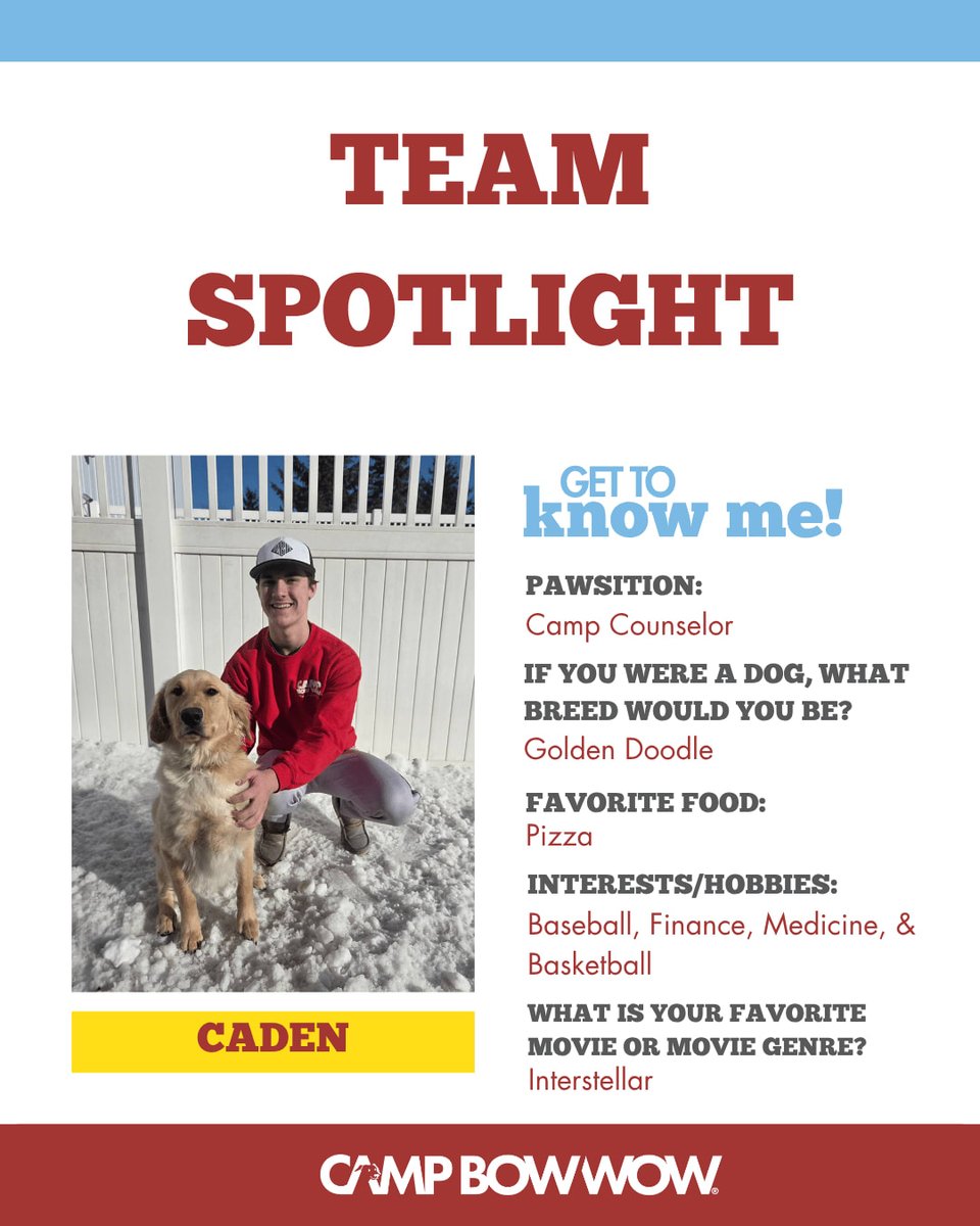 CampBowWow_GRA's tweet image. Get to know our Team! This month we're highlighting one of our PAWsome Counselor's, Caden! ✨  #TeamSpotlight #Camplife