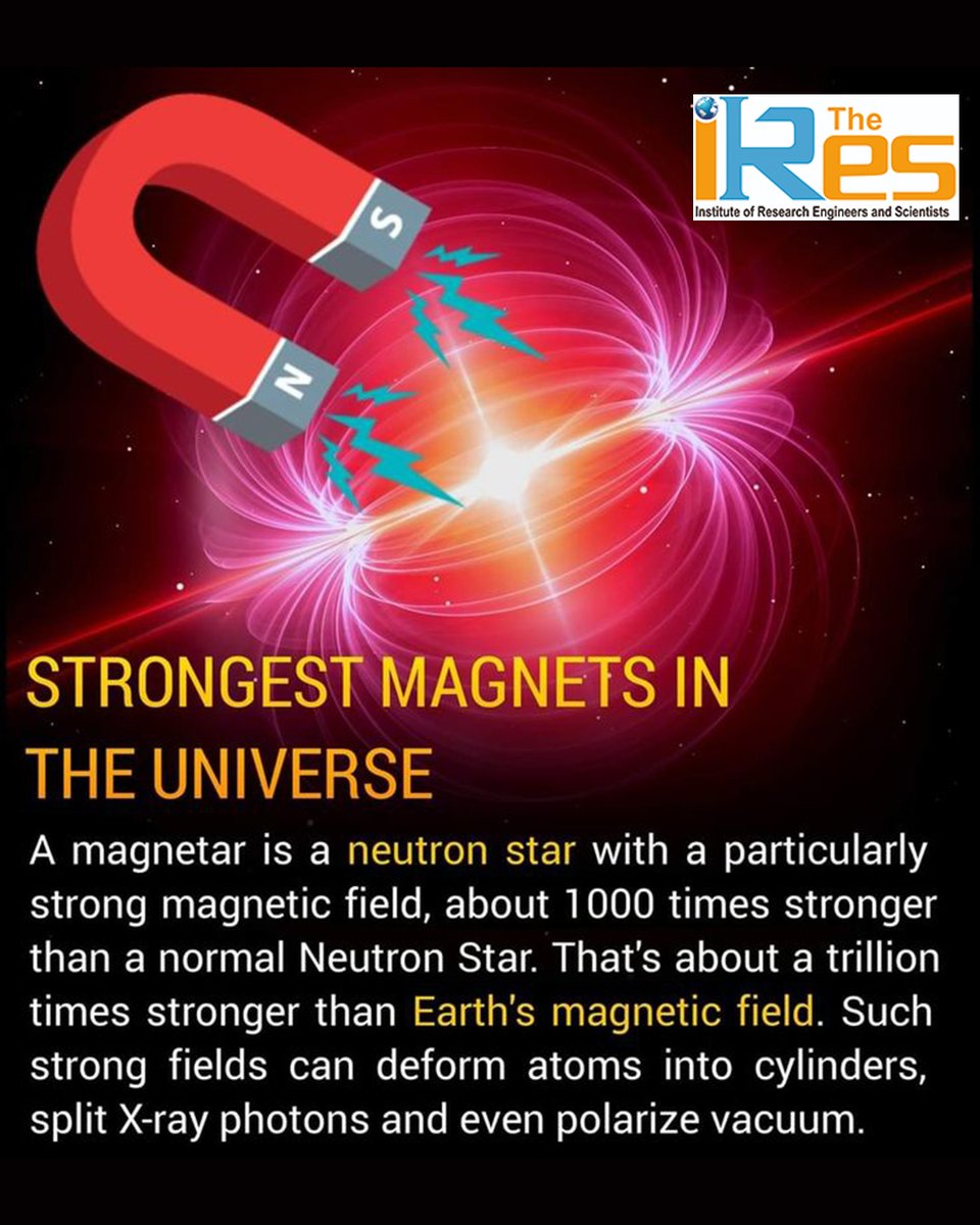 🌌 Strongest Magnets in the Universe 🌌

Did you know? The universe holds magnetic forces beyond imagination! ⚡

A magnetar — a special type of neutron star — possesses a magnetic field so powerful that it is trillions of times stronger than Earth’s magnetic field 🌍