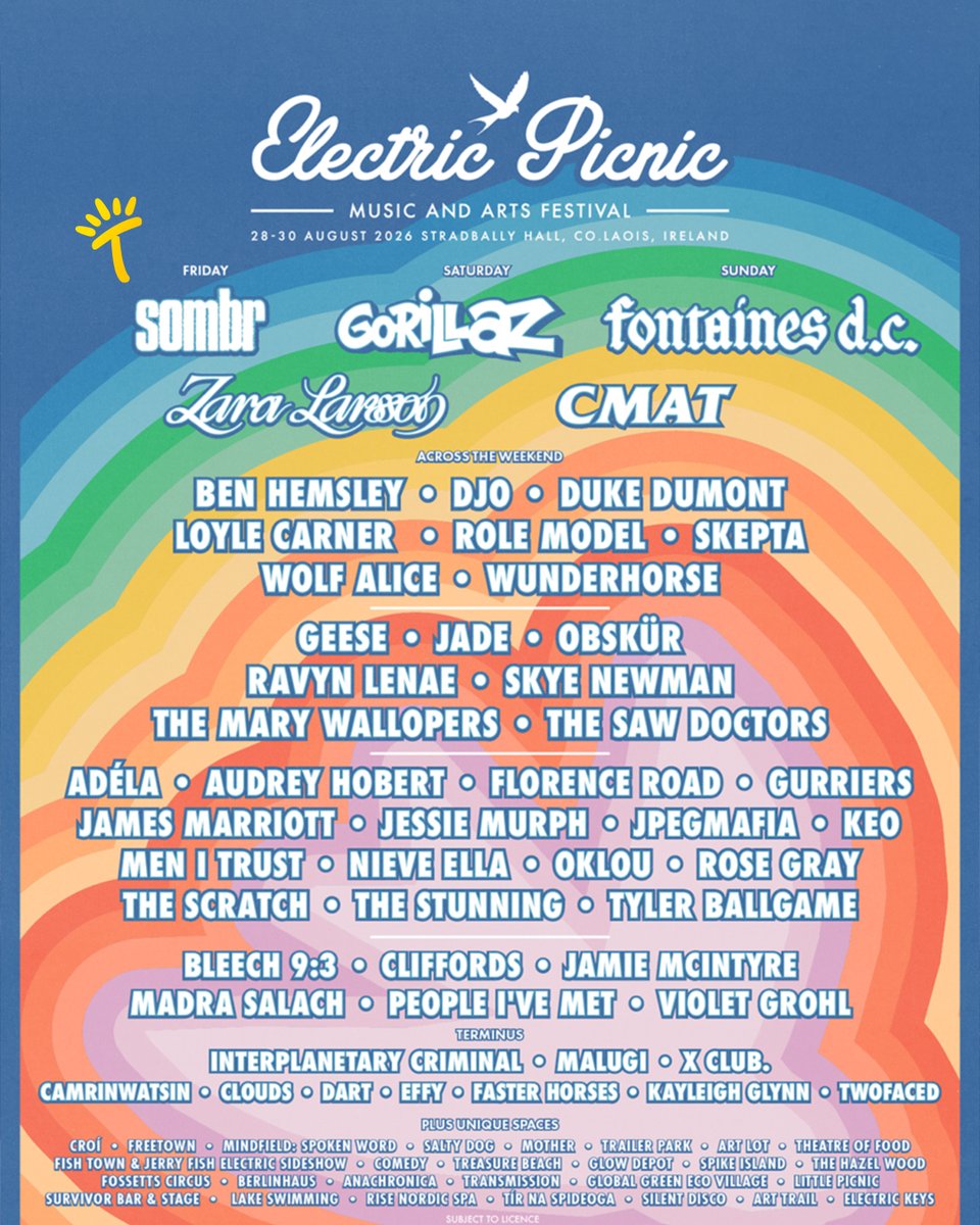 TodayFM's tweet image. Electric Picnic just dropped this year's full line-up!🎪

Florence Road, Wolf Alice and The Saw Doctors all added along with +40 new artists 🎤

Who are you most looking forward to seeing in Stradbally this year? 👀

#ElectricPicnic #EP #LineUp #Festival #Ireland