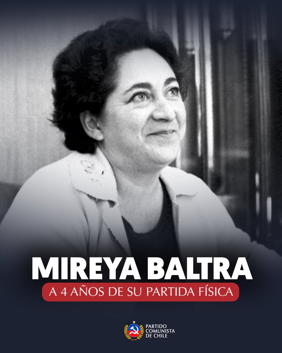 🌹En este nuevo aniversario de su partida física, recordamos a nuestra compañera Mireya Baltra, quien fue suplementera, sindicalista, diputada y la primera ministra del Trabajo en Latinoamérica, durante el gobierno del compañero Salvador Allende. 

✊🏻Mireya fue una militante