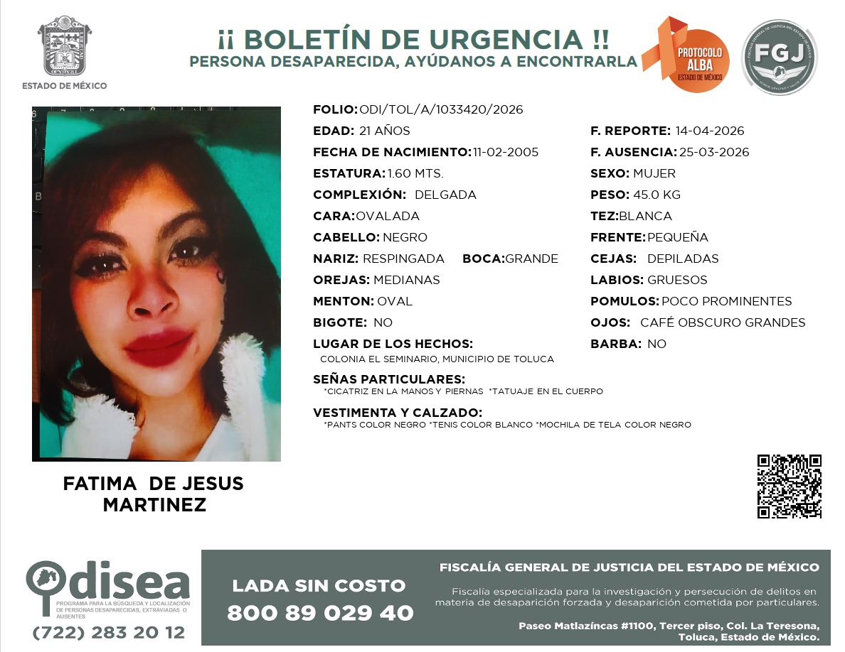 Nada se sabe de Fátima de Jesús Martínez, desaparecida desde el pasado 25 de marzo poderedomex.com/nada-se-sabe-d…