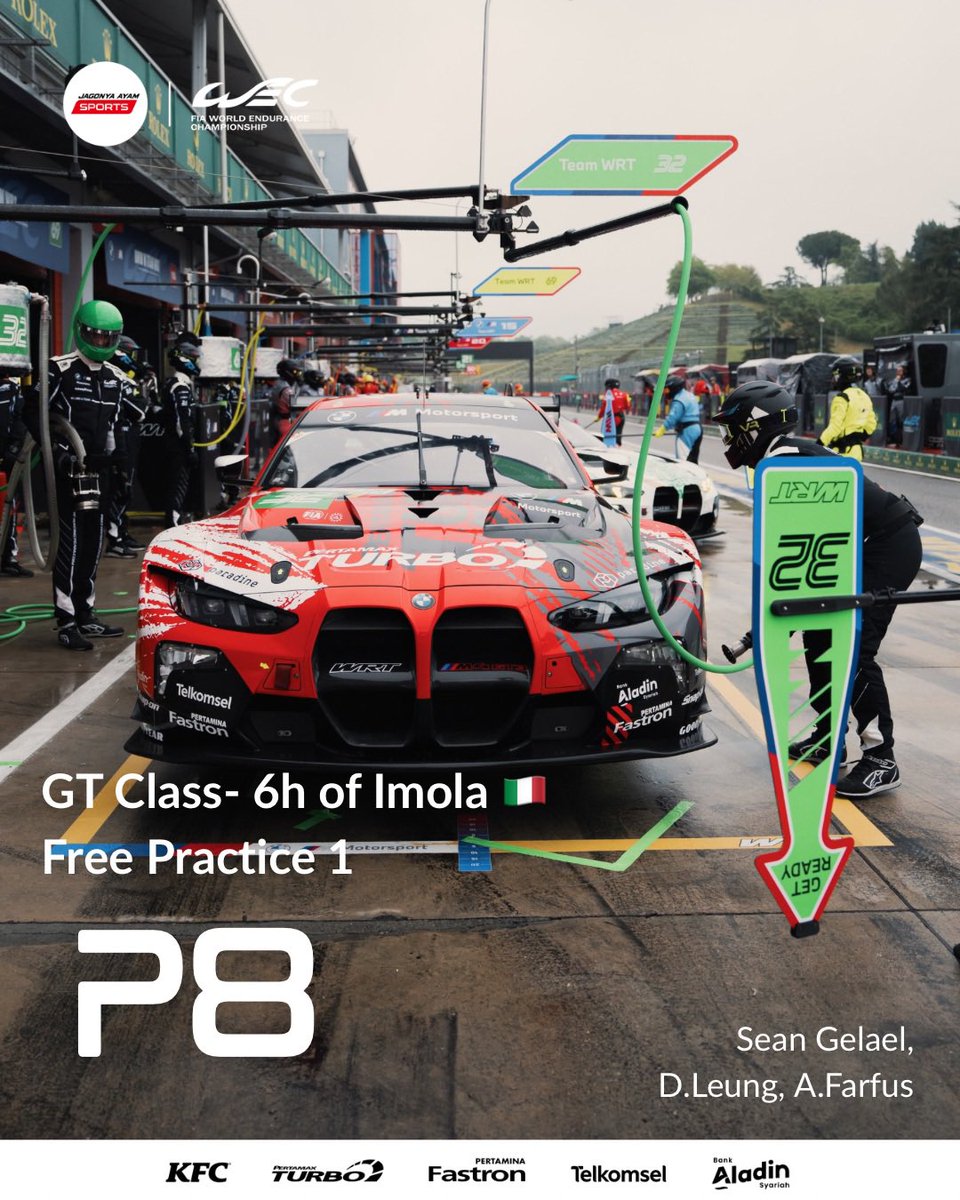 TeamJagonyaAyam's tweet image. Free Practice 1 Results:
#32 Team WRT 1:43.065

#KFCIndonesia
#Pertamina
#PertaminaFastron
#Telkomsel
#BankAladinSyariah
#WEC
#seangelael 
#6HImola