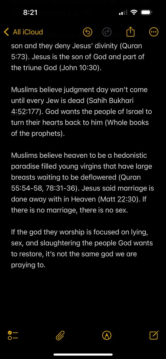 Dat_blackchick's tweet photo. @Catfinitygamer @InspiringPhilos The God of the Bible and the god of the Quran aren’t the same. 

Jesus is the only way into heaven. What they worship looks nothing like him. https://t.co/1BUqs7UhuQ