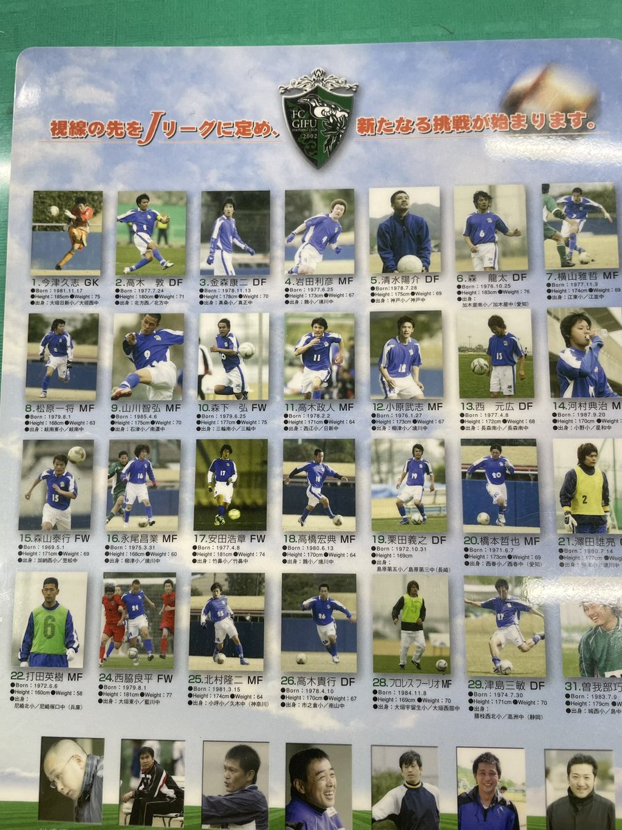 Ken1so's tweet photo. 今西和男氏の逝去に謹んでご冥福をお祈り申し上げます。
就任当初のシーズンと思われる時代の貴重な選手紹介付きdocomo下敷。
当時を知る職場の方に見せてもらいました。山川選手のお父様、多治見市長など、貴重な選手が写ってます。ＦＣ岐阜のためにありがとございました。
#ＦＣ岐阜
#今西和男 https://t.co/QMmizjJIgW