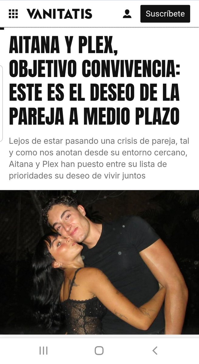 aitanaxfacts's tweet image. Lejos de estar pasando una crisis de pareja, tal y como nos anotan desde su entorno cercano, Aitana y Plex han puesto en su lista de prioridades su deseo de vivir juntos. Porque sí: están MUY ENAMORADOS. #ship 
Vía @vanitatis 
vanitatis.elconfidencial.com/famosos/2026-0…