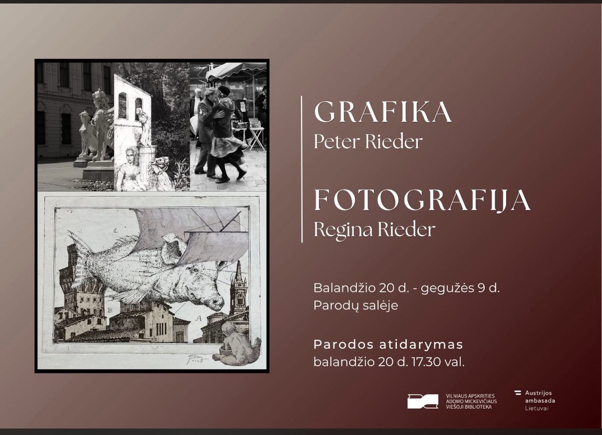 MargotAhend's tweet image. Ausstellung 
Peter und Regina Rieder

Adamo-Mickevičiaus biblioteka
Trakų g.10
#Vilnius #Litauen #Lietuva #Kunst #Ausstellung 
 
Eröffnung am 20.April um 17:30 Uhr
Dauer der Ausstellung bis 9. Mai