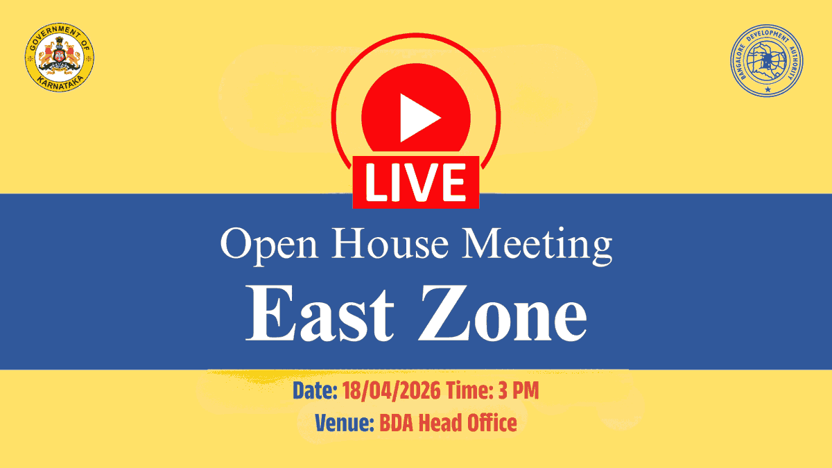 BDAOfficialGok's tweet image. 🔴 LIVE | East Zone Open House Meeting | Bangalore Development Authority

📅 Date: 16.04.2026
🕒 Time: 3:00 PM
📍 Venue: BDA Head Office

🎥 Watch Live:
youtube.com/live/ybQzsiHFC…

👥 List of Participants:
bdakarnataka.in/invitee-list

#GoodGovernance #Transparency

@CMofKarnataka