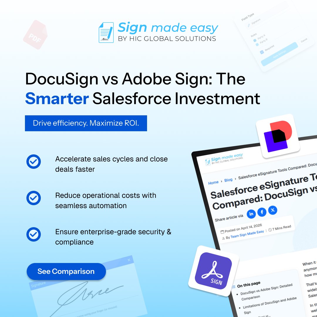 Signmadeasy's tweet image. Smarter tools. Faster deals. Better ROI.

Compare Docusign vs Adobe Sign and choose what drives real business impact.

signmadeasy.com/blog/docusign-…

#DocuSign #SalesTech #ROI #B2BTools #Salesforce