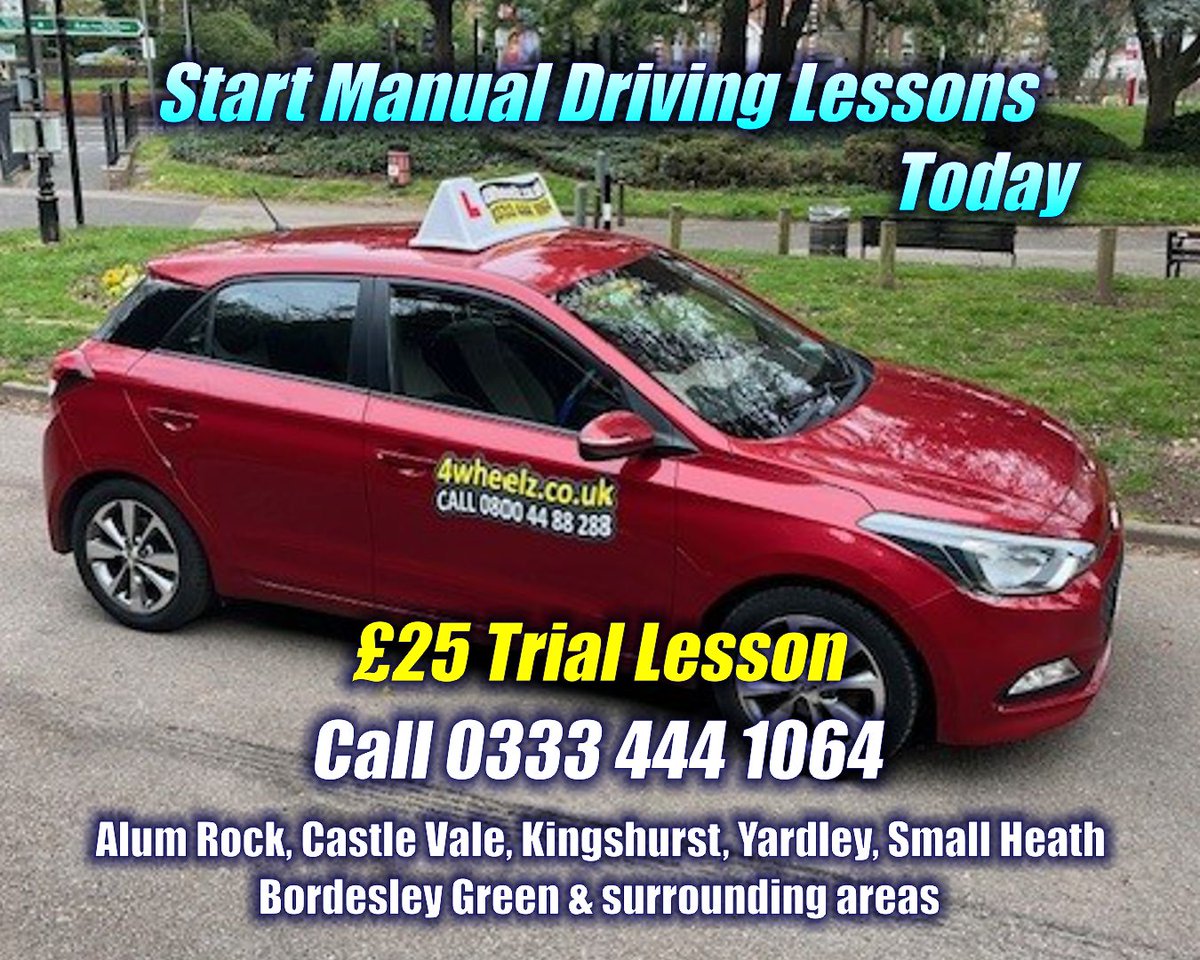 4Wheelzltd's tweet image. Want to learn in a manual car?

Book a £25 trial lesson with 4 Wheelz in Stechford, Hodge Hill, Aston, Nechells &amp;amp; surrounding areas.

Meet the instructor, try the manual Hyundai i20, and get started.

Call 0333 444 1064.
#4Wheelz #DrivingLessons #ManualLessons