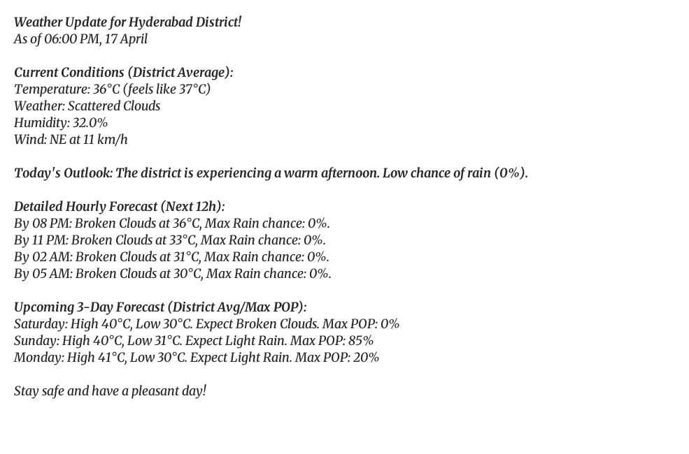 HyderbadWeather's tweet image. Good evening, Hyderabad! 👋
It's currently 36°C (feels like 37°C) with Scattered Clouds.
Tomorrow: Broken Clouds, high of 40°C.
#Cloudy #Heatwave #weatherupdate #Hyderabad