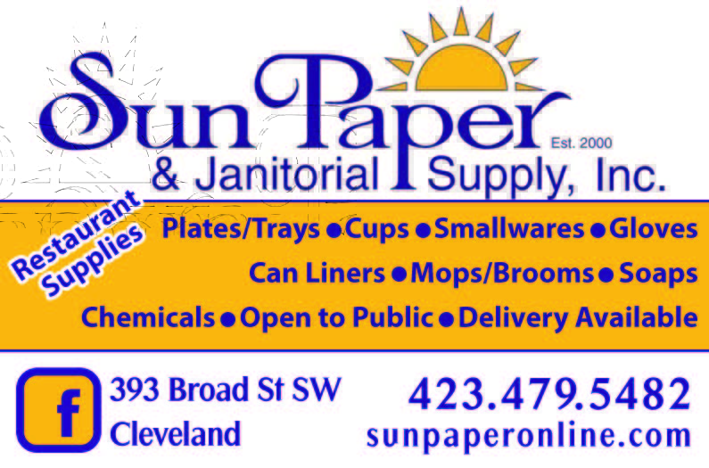 chapman_tn's tweet image. Sun Paper &amp;amp; Janitorial Supplies offers a complete line of disposable restaurant supplies including cups, trays, plates, napkins, deli paper, food prep, cake boxes &amp;amp; janitorial supplies. Delivery: #ClevelandTN, #Chattanooga, Athens, Dayton &amp;amp; more. Call &amp;amp; Mention #ChapmanMediaTN