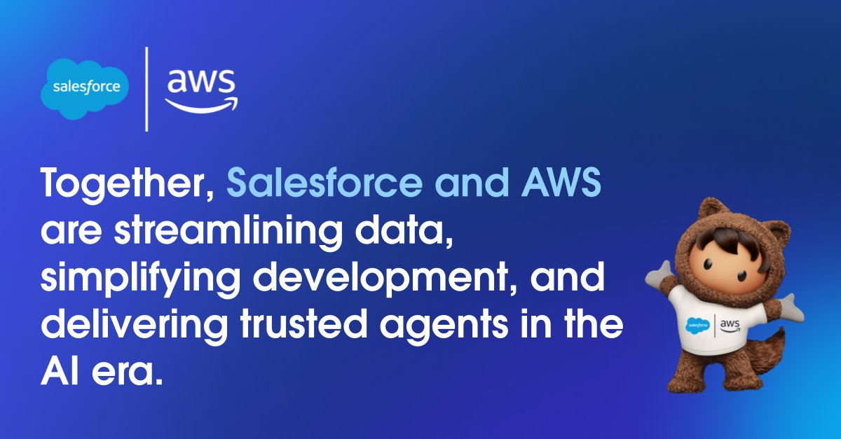 Dreamforce's tweet image. Together, @awscloud and Salesforce are streamlining data, simplifying development, and delivering trusted agents in the AI era. #TDX26 #sponsor