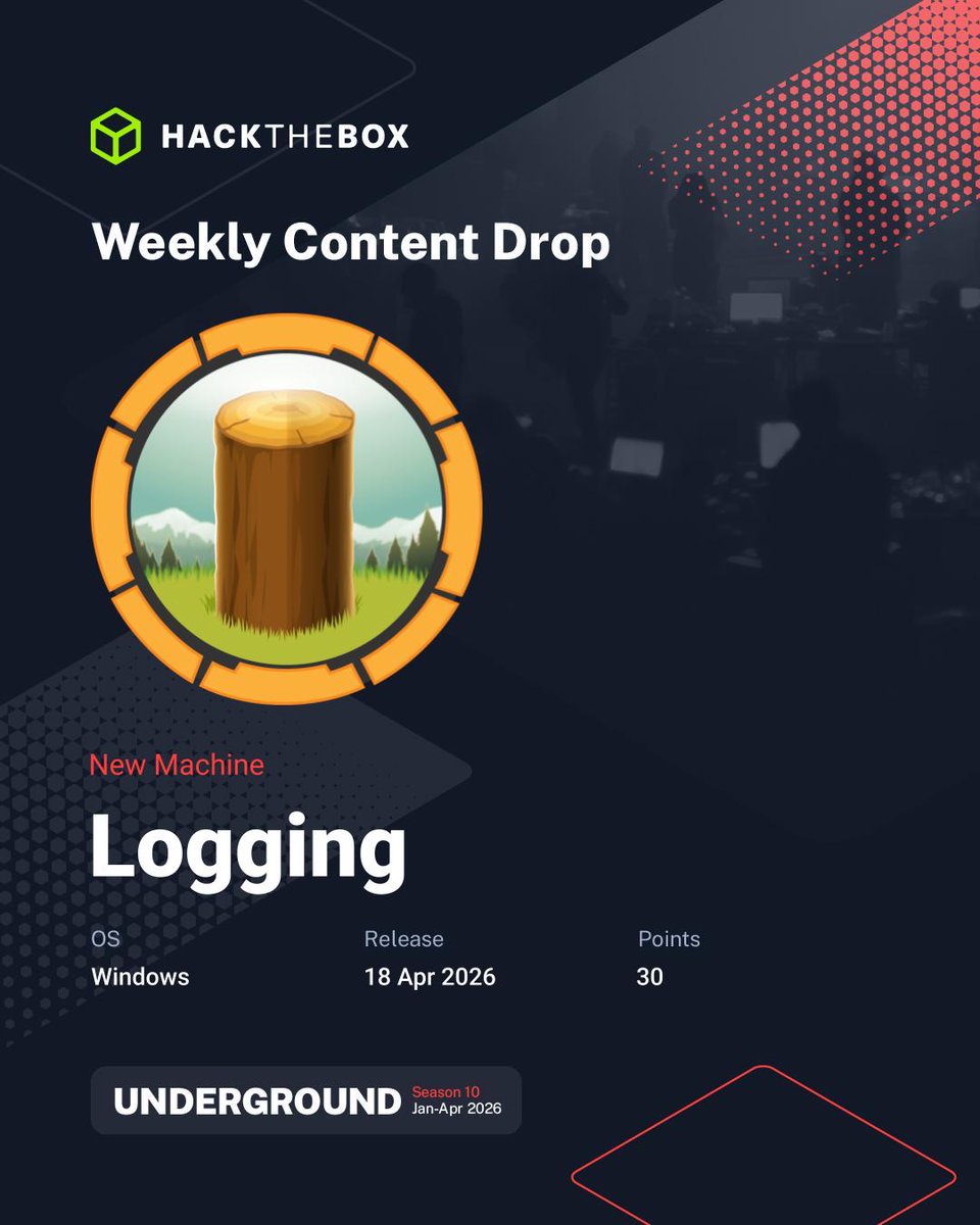 Today my Windows medium machine called Logging 🪵launches on @hackthebox ...
