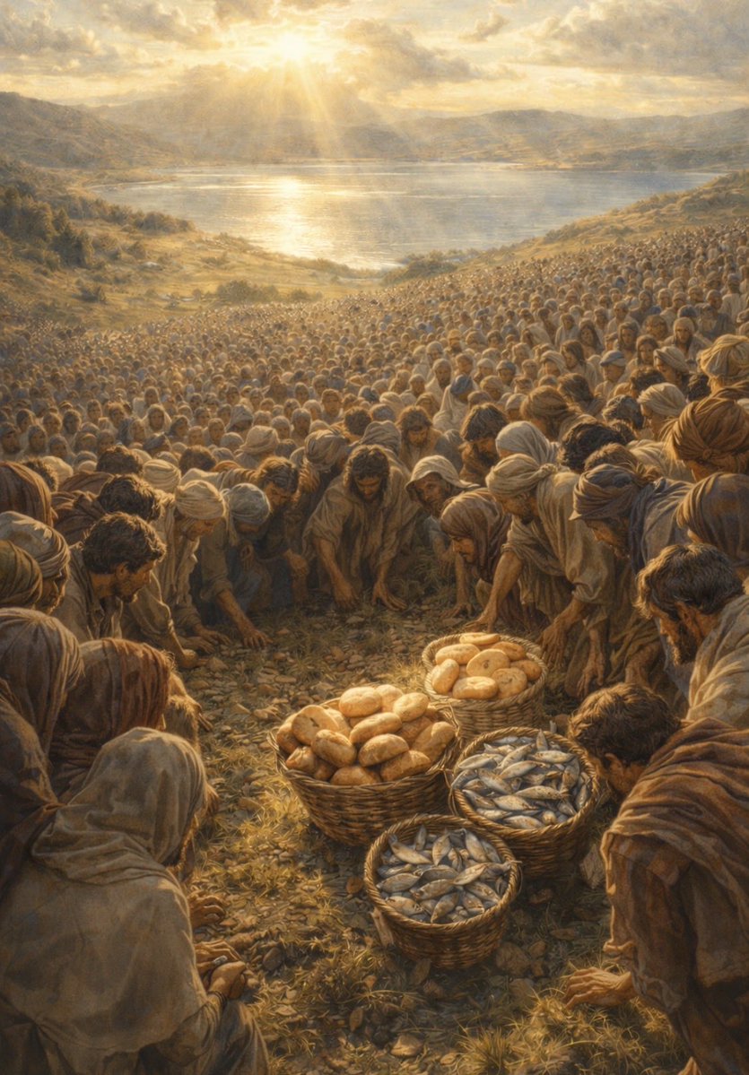 Cinco panes. Dos pescados. Doce canastos sobraron.
Lo que en manos humanas parece insuficiente, en manos de Jesús se convierte en abundancia desbordante.
Hoy Él te hace la misma pregunta que a Felipe: ¿con qué cuentas? No para señalar tu escasez, sino para invitarte a confiar en