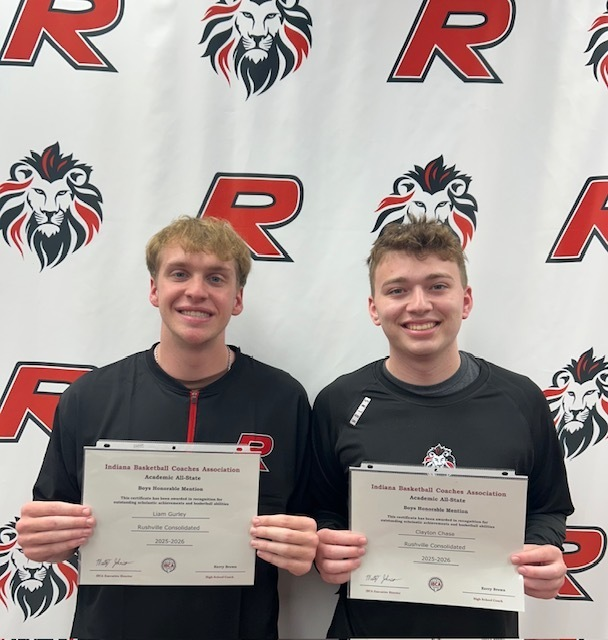 RushvilleHigh's tweet photo. RCHS Athletics: Seniors Liam Gurley and Clayton Chase received IBCA Academic Allstate Honorable Mention for Boys Basketball! Congratulations! https://t.co/YH0crywmP9