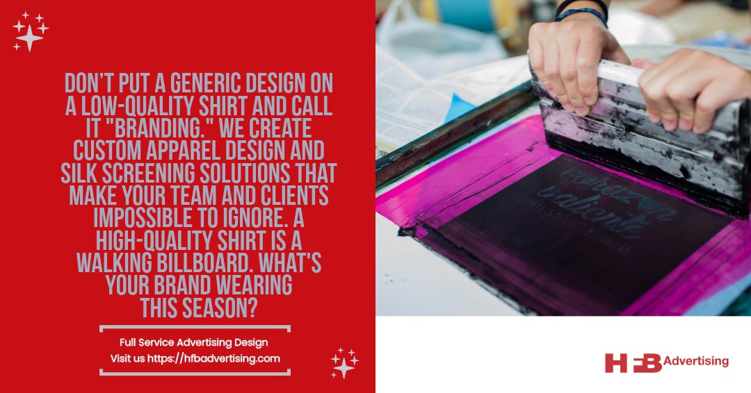 hfbadvertising's tweet image. Avoid generic designs on cheap shirts! We offer quality Custom Apparel and Silk Screening that turn your brand into a standout. What’s your brand wearing? 
#BrandedApparel #CustomTees #SilkScreening #HFB