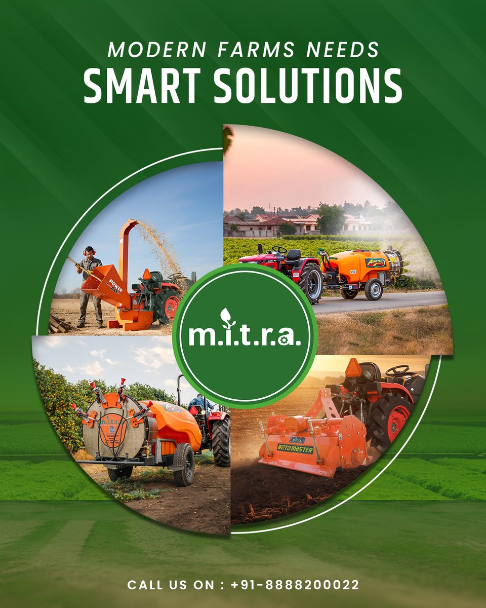 mitrasprayer's tweet image. Modern farms need smart solutions 🌱🚜
#Mitra Agro Pvt Ltd delivers advanced farm equipment designed for efficiency, productivity, and precision. #Upgrade your farming with #innovativetechnology built for today’s #agriculture needs.

#SmartFarming #AgriTech #MitraAgro #Innovación
