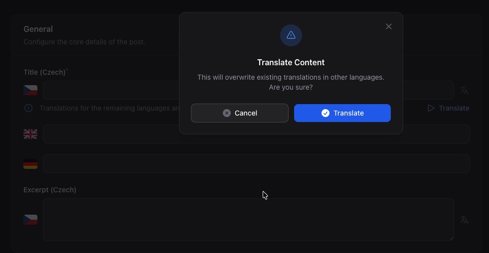 PavelZanek's tweet image. Tried multiple approaches for translatable fields in #Laravel #Filament. None felt right, so I built my own a year ago - still using it.

Clean API, full control, zero compromises, DeepL-powered translations.

I’ll show how I use it 👇(Might share component if there’s interest.)