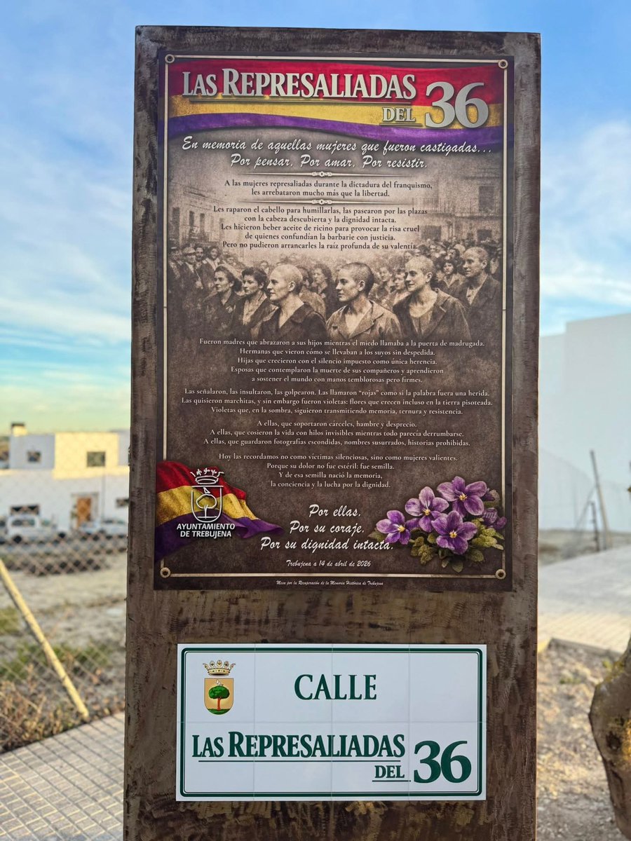 muzeriqui's tweet photo. En Trebujena... Pueblo Rojo, republicano, jamás ha gobernado la derecha, los fascistas de mierda ni pasan por el lado... 
Se inauguró un monolito por las mujeres represaliadas por los cobardes fascistas.. No olvidamos, no perdonamos.. https://t.co/ydOLcgPhN9
