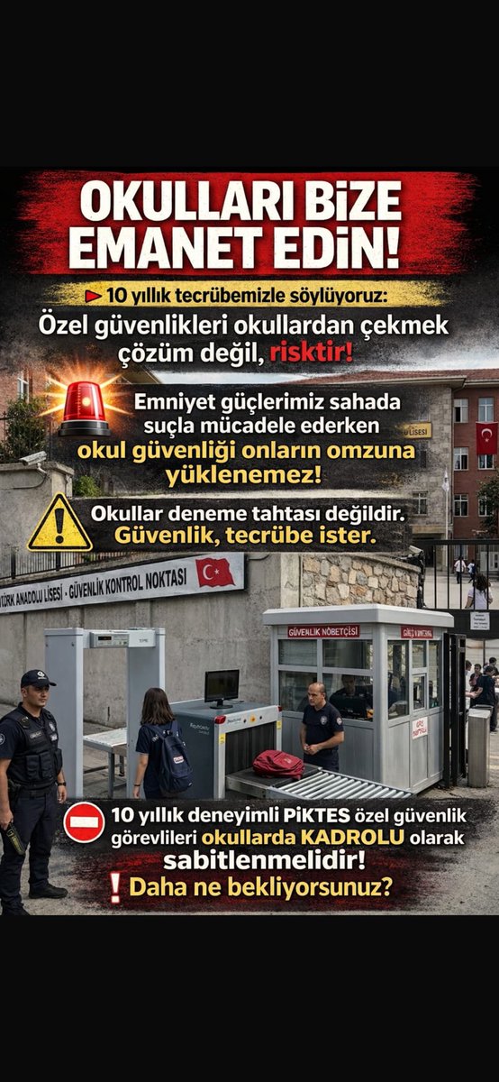 <a href="/ulketv/">ÜLKE TV</a> #Piktes
<a href="/RTErdogan/">Recep Tayyip Erdoğan</a>
<a href="/Yusuf__Tekin/">Yusuf Tekin</a>
<a href="/mustafaciftcitr/">Mustafa ÇİFTÇİ</a>
<a href="/memetsimsek/">Mehmet Simsek</a>
<a href="/isikhanvedat/">Prof. Dr. Vedat Işıkhan</a>
🛑 🛑🛑
👉OKULLAR
SAVAŞ ALANINA DÖNDÜ 

👉10 YILLIK TECRÜBELİ 

👉 PİKTES ÖZEL GÜVENLİK OKULLARDAN ÇIKARTILDI

🚨ÇIKARTILMAYA DEVAM EDİLİYOR🚨

🛑ÖĞRETMEN ÖLÜYOR
🛑ÖĞRENCİ ÖLÜYOR 
🛑GELECEK YOK OLUYOR