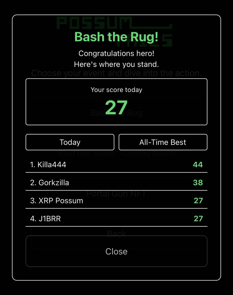 xrppossum's tweet image. Once a day you can bash the Rug…

 You might not receive anything cause we’re beta testing, but you can trust us to bring the rewards! 

Bash the Rug NOW! 🧙🏻‍♂️🧹⚙️💚

#PossumTails #XRPG #GamingCommunity