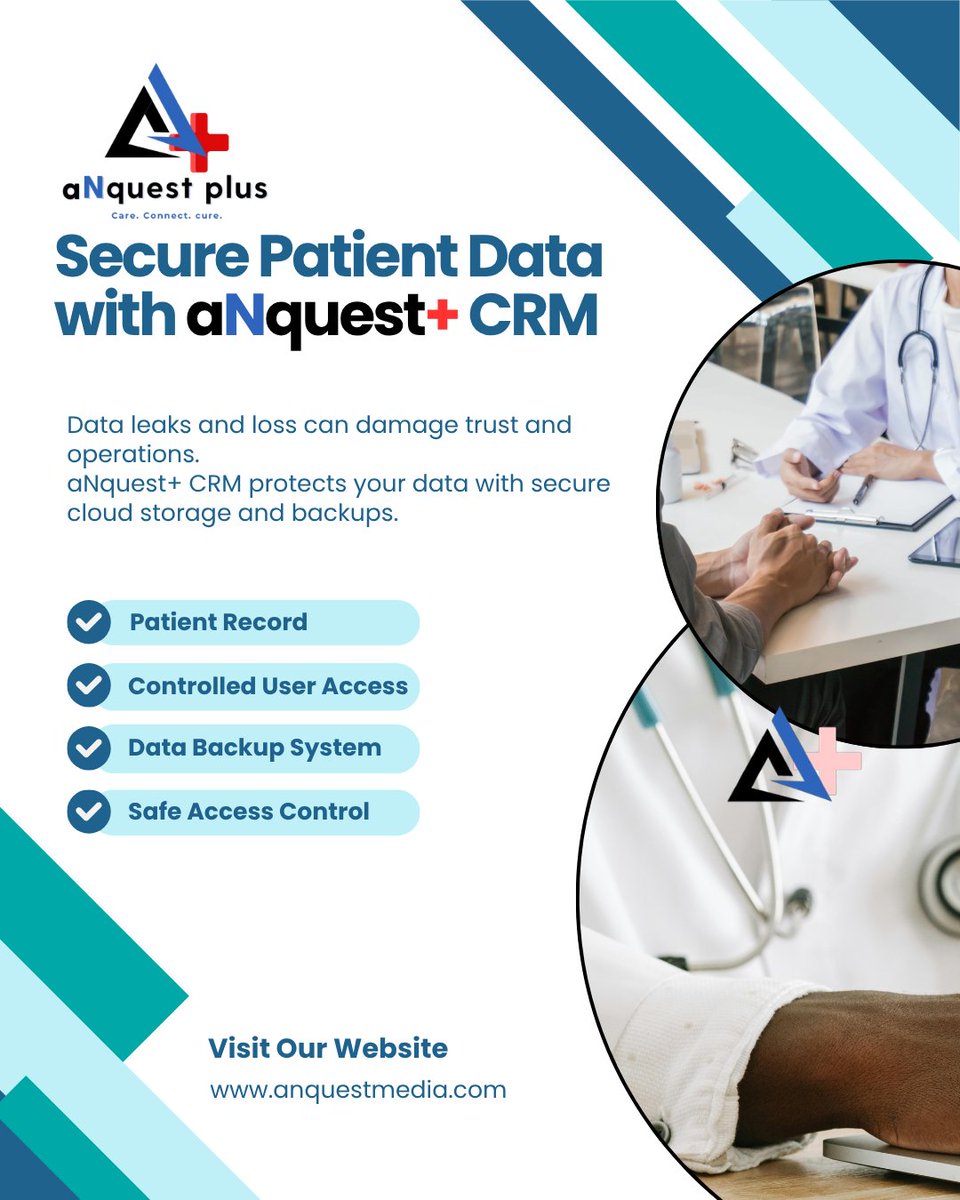 aNquestplus's tweet image. Secure patient data. Build patient trust. 🔐

aNquest+ CRM helps healthcare providers manage records safely with advanced access control &amp;amp; cloud backups.

📞 +91-9266140654
🌐 anquestmedia.com
#HealthcareCRM #DataSecurity #HealthTech #AnquestPlus