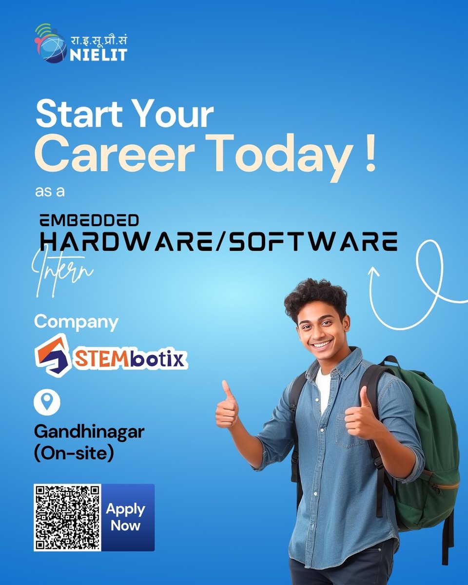 NIELITIndia's tweet image. 🚀 Start Your Career Today!
Kickstart your journey as an #Embedded Hardware/Software Intern with @stembotixin 
📍 Location: Gandhinagar (On-site)
Don’t miss this opportunity to gain hands-on industry experience.
👉 Apply Now: alumni.nielit.in/jobs/view/55494
#Internship #EmbeddedSystems