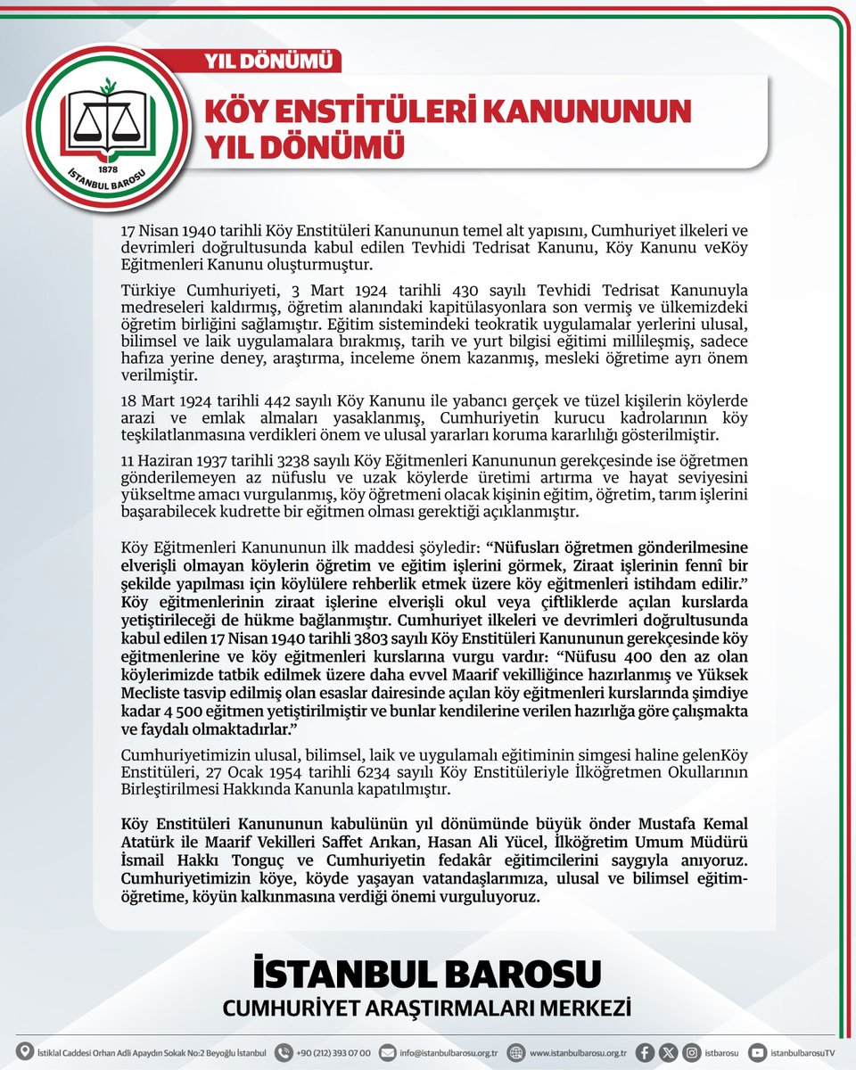 istbarosucumer's tweet photo. KÖY ENSTİTÜLERİ KANUNUNUN YIL DÖNÜMÜ https://t.co/KiUyYLi3Sx