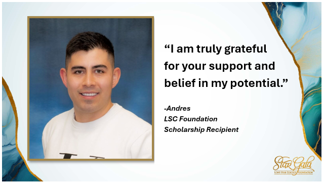 FoundationLSC's tweet photo. StarGala helps students like Andres overcome financial burdens and succeed! Will you join us in the life-changing work of scholarships? Join us at StarGala on Saturday, May 2nd. https://t.co/lPYS1doiHw. https://t.co/j9Vv9AMB2P