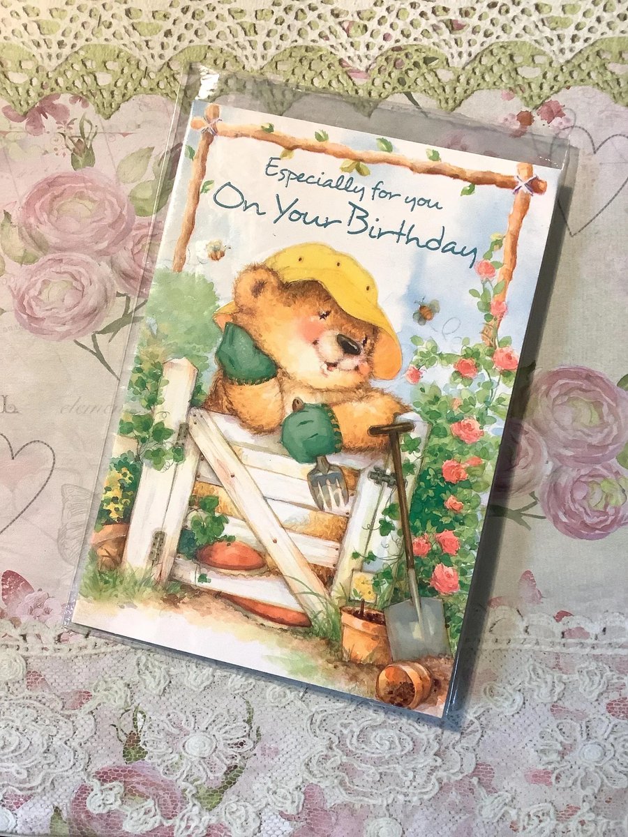 WatsonsVintage's tweet image. NEW LISTING and Only TWO Available at just ££.50 each (+P&amp;amp;P)!!! RARE 1990s Vintage Birthday Card with ADORABLE 'Gardener' Bear Design Inside and Out - Sweet Verse Inside - Cute Nostalgic Card for a Friend etsy.me/4vGdRPa via @Etsy #VintageCards #BirthdayCards