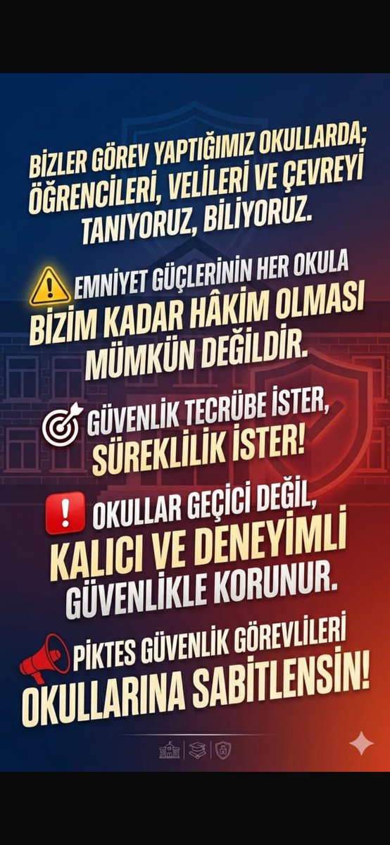 <a href="/ulketv/">ÜLKE TV</a> #Piktes
<a href="/RTErdogan/">Recep Tayyip Erdoğan</a>
<a href="/Yusuf__Tekin/">Yusuf Tekin</a>
<a href="/mustafaciftcitr/">Mustafa ÇİFTÇİ</a>
<a href="/memetsimsek/">Mehmet Simsek</a>
<a href="/isikhanvedat/">Prof. Dr. Vedat Işıkhan</a>
🛑 🛑🛑
👉OKULLAR
SAVAŞ ALANINA DÖNDÜ 

👉10 YILLIK TECRÜBELİ 

👉 PİKTES ÖZEL GÜVENLİK OKULLARDAN ÇIKARTILDI

🚨ÇIKARTILMAYA DEVAM EDİLİYOR🚨

🛑ÖĞRETMEN ÖLÜYOR
🛑ÖĞRENCİ ÖLÜYOR 
🛑GELECEK YOK OLUYOR