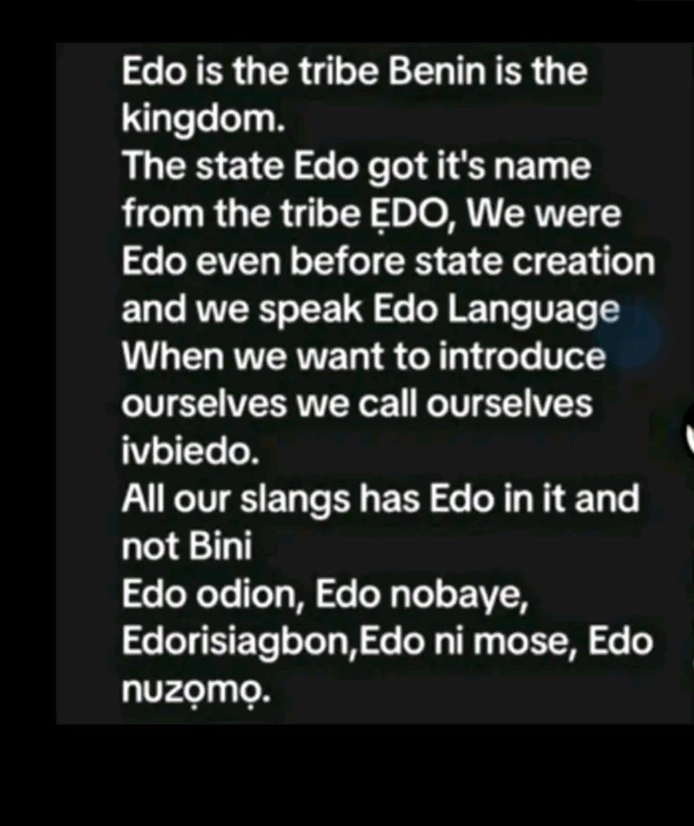 Benin isn't a tribe. This is 2026 and you guys have phones to Google gazette tribes in Edo state. Also check which tribe Edo state was named after. We have to unlearn and relearn. Enough of political correctness.