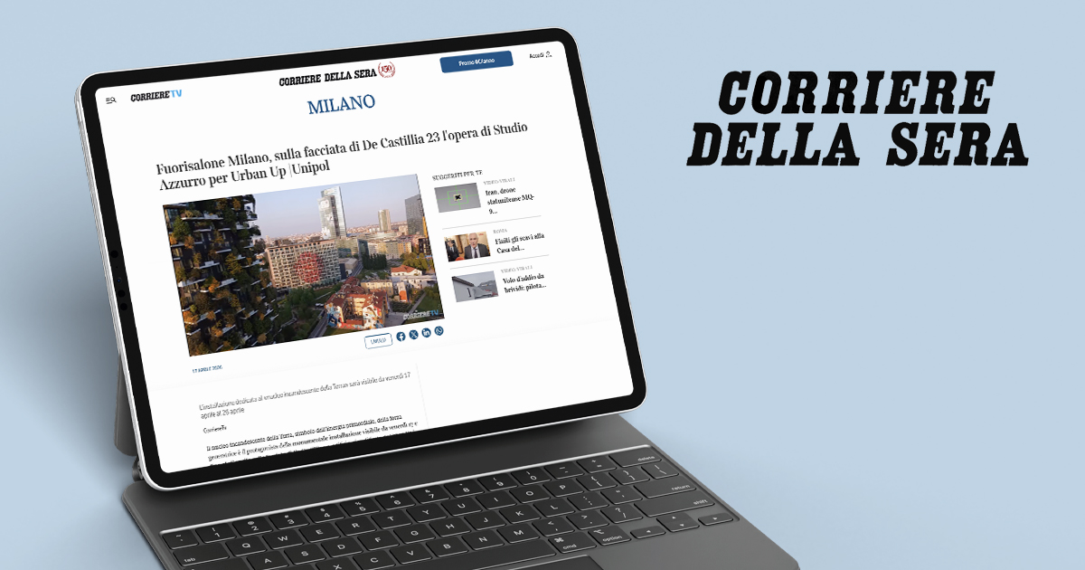 Unipol_PR's tweet photo. In un articolo sul @Corriere si racconta “Light our fire” sulla facciata di De Castillia 23, l'installazione per la #MilanoDesignWeek: un invito a riflettere su energia, futuro e responsabilità verso il Pianeta. Leggi l’articolo qui: https://t.co/mZc5Mfqben
 
#UrbanUpUnipol https://t.co/7x0nvVSqaq