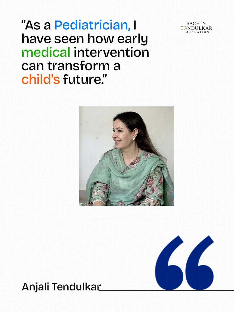 STF_India's tweet image. As a paediatrician, Dr. Anjali Tendulkar has seen how the right care at the right time can change a life. That insight continues to guide STF’s focus on children’s health and early intervention.

#AnjaliTendulkar #SachinTendulkarFoundation #STF 

 [ SachinForGood, SportsForGood,