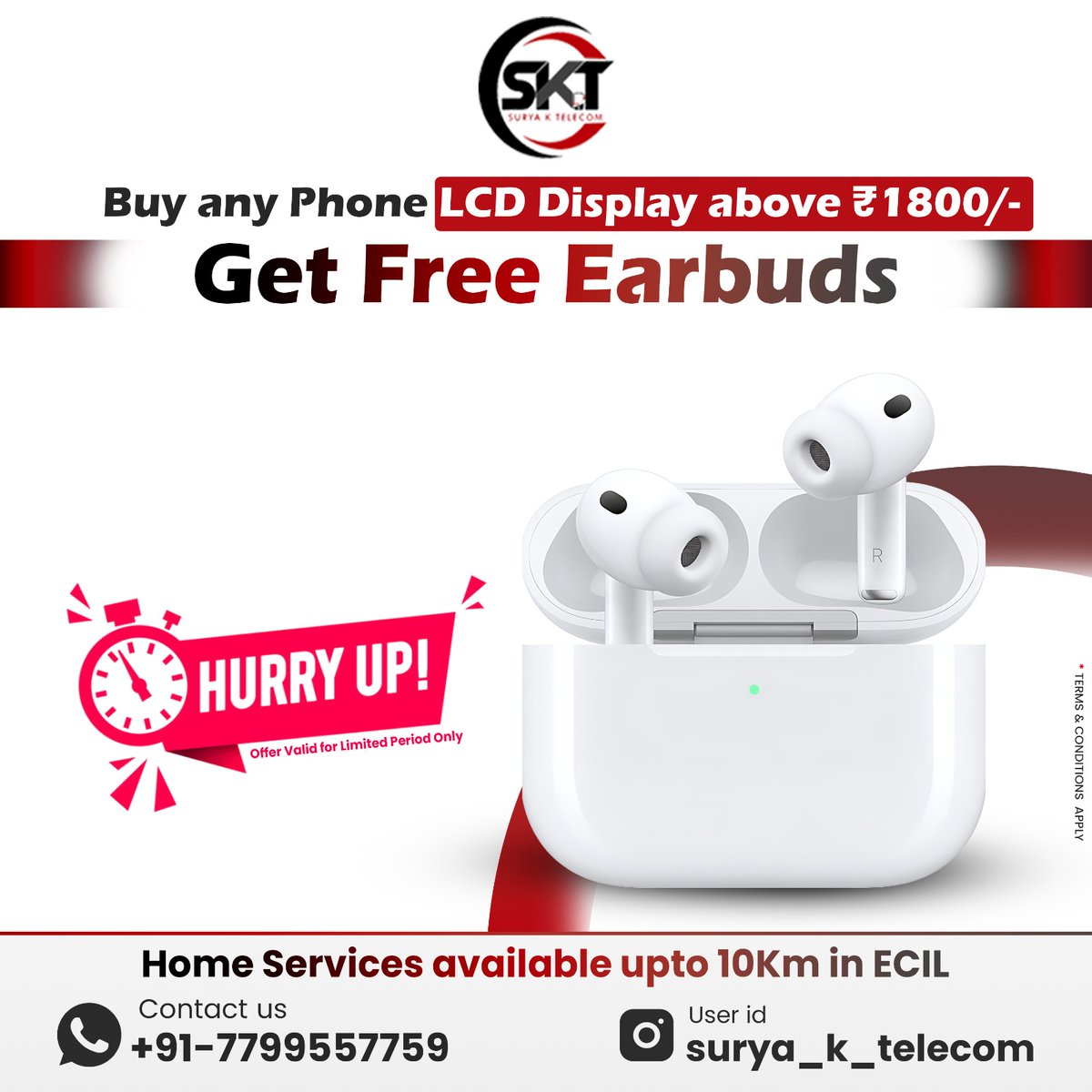 SuryakTelecom's tweet image. 🔥 OFFER ALERT 🔥

Fix your phone &amp;amp; get rewarded! 📱✨
Buy any LCD Display above ₹1800/- &amp;amp; get 🎧 FREE Earbuds!
⚡ Fast service | 💰 Best prices
🚚 Home service (up to 10KM in ECIL)

📞 +91-7799557759
⏳ Limited time only—Hurry!
#MobileRepair #TechDeals #FreeEarbuds #Hyderabad