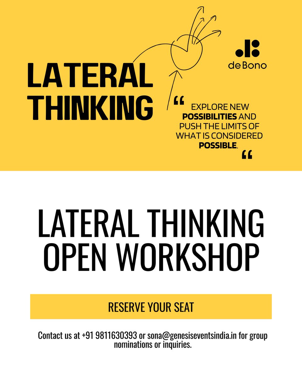 genesiseventsin's tweet image. Your next brainstorm: Don't seek logical paths. Seek unexpected connections.
The best ideas live in the spaces linear thinkers can't see.
#LateralThinking #Innovation #CreativeProblemSolving #DeBonoMethod #genesiseventsin
genesiseventsindia.in