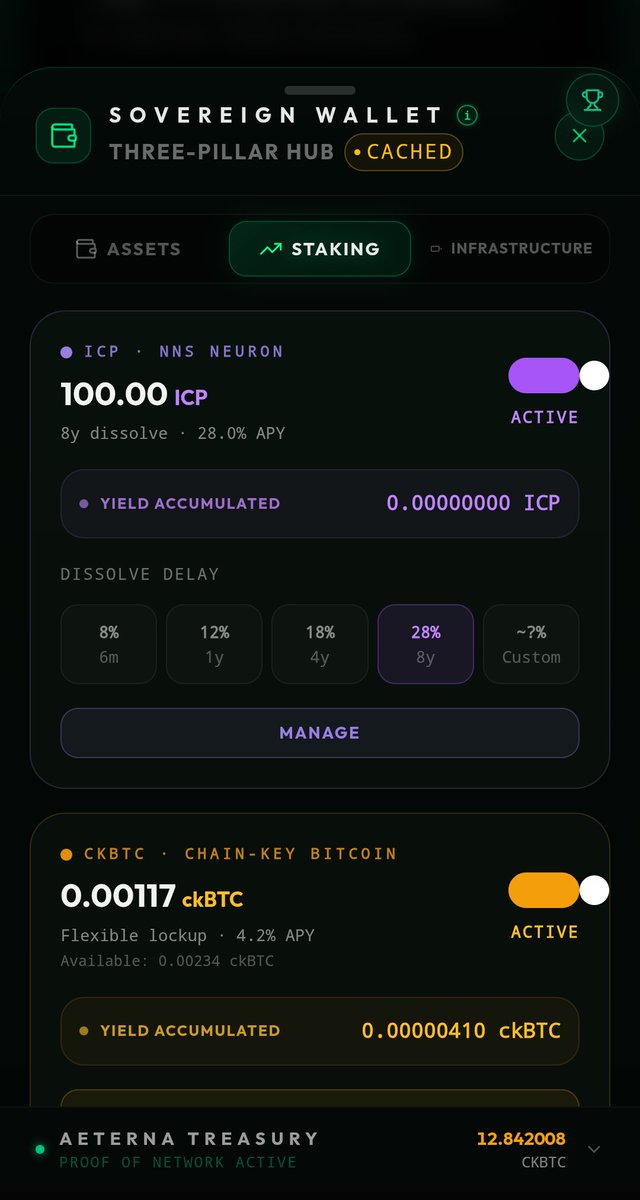 AeternaVault's tweet photo. Finalizing the Staking Infrastructure for AETERNA. 🧬
​Built 100% on @CaffeineAI. 
The logic is ready: users will stake $BTC to fuel their private health Oracle. ⛽
​Love the dev speed, but I’m burning through credits faster than expected to get this to the 'Genesis 100' launch. Any chance for a builder's top-up? ☕️⚡️
​#ICP #BuildInPublic 
#SovereignAI #ICP #WebGPU @dominic_w @dfinity