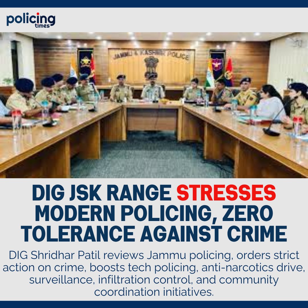 policing_times's tweet image. Shridhar Patil (@JammuPolice) reiterates a zero-tolerance stance on crime, focusing on tech-driven policing, anti-narcotics action, and stronger community engagement to enhance public safety.

#JammuPolice #LawAndOrder #CrimeControl #CyberSecurity  #PolicingTimes