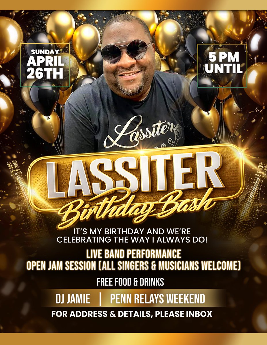 elassiter1's tweet photo. April 26th - It's going DOWN! **
Lassiter Birthday Bash is in full effect! - For location details, please inbox me - invitation only
Come celebrate with me on my special day!
D! Free food &amp; drinks po Live entertainment🎵🎶🎼🎤
• Calling all singers &amp; musicians - don't miss this. https://t.co/KAK17NR4Wo
