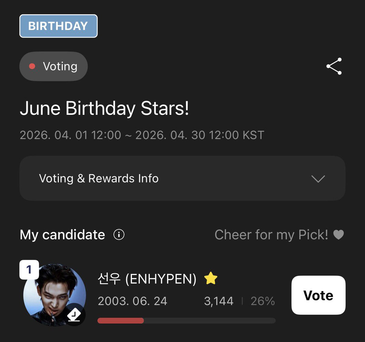 12 days left! Don’t forget to vote and widen the gap for sunoo on the june birthday stars poll on higher everyone~ 

#SUNOO 🌸🍀💛