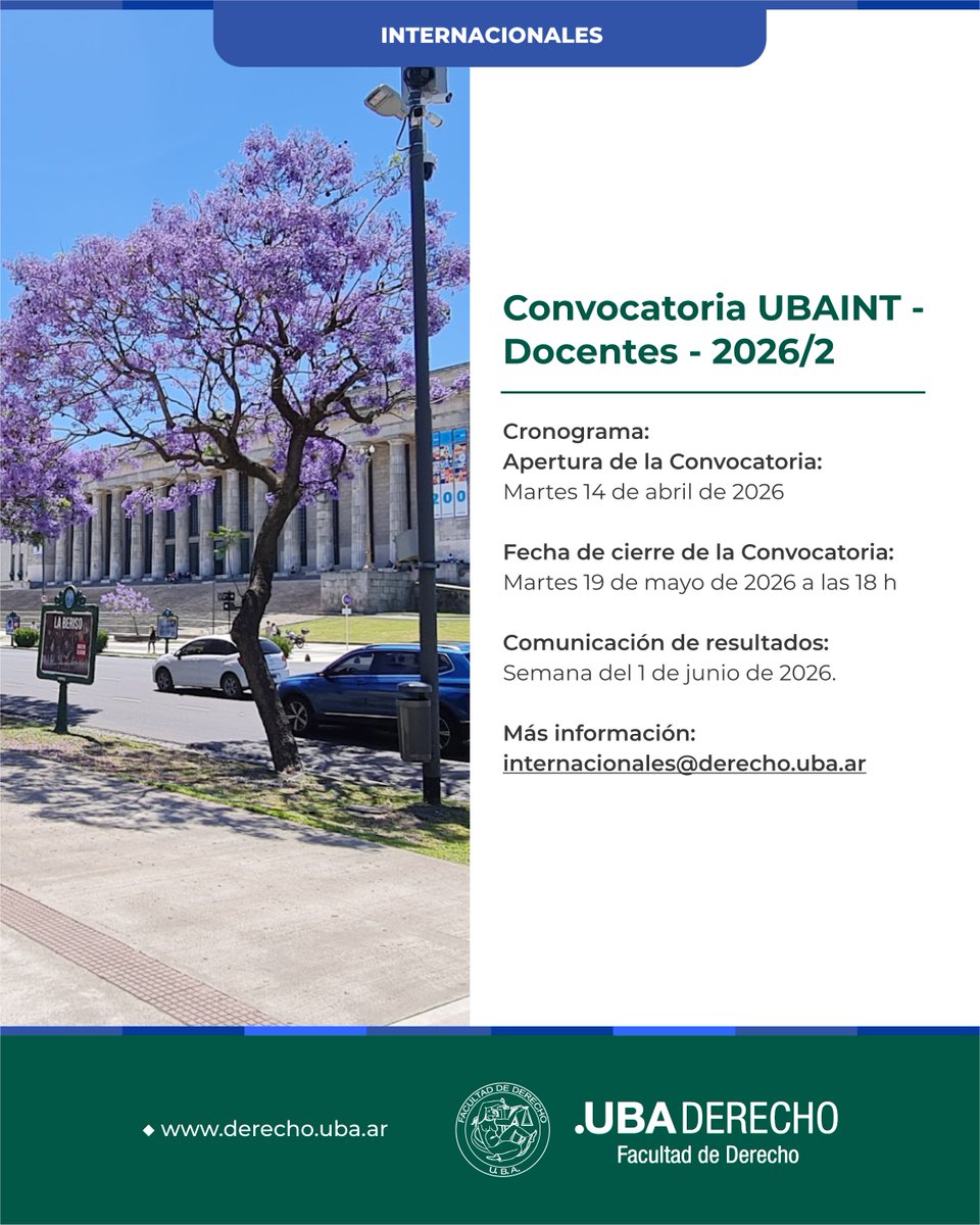DerechoUBA's tweet image. 📢📚 Convocatoria UBAINT - Docentes - 2026/2

@RRII_DerechoUBA 

📅 Fecha límite para postularse: 19 de mayo a las 18 h

➕ Más información: bit.ly/4cOQBa1

#ConvocatoriasVigentes #UBAINT #Docentes