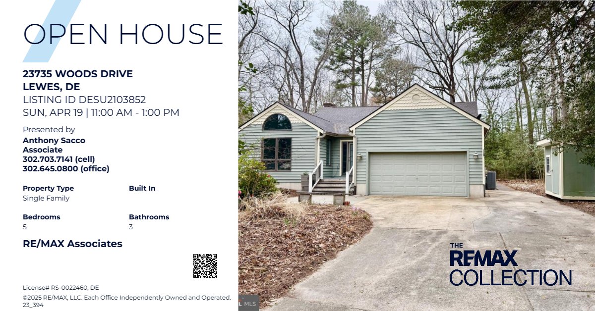 AnthonySacco71's tweet image. OPEN HOUSE Weekend!  We have 4 open houses for you this weekend that range from Waterfront home to townhome to single family detached and even condos east of rte 1 in Rehoboth.  Call with questions or directions 302-703-7141!  
#OpenHouseEvent #openhousesaturday #openhousesunday