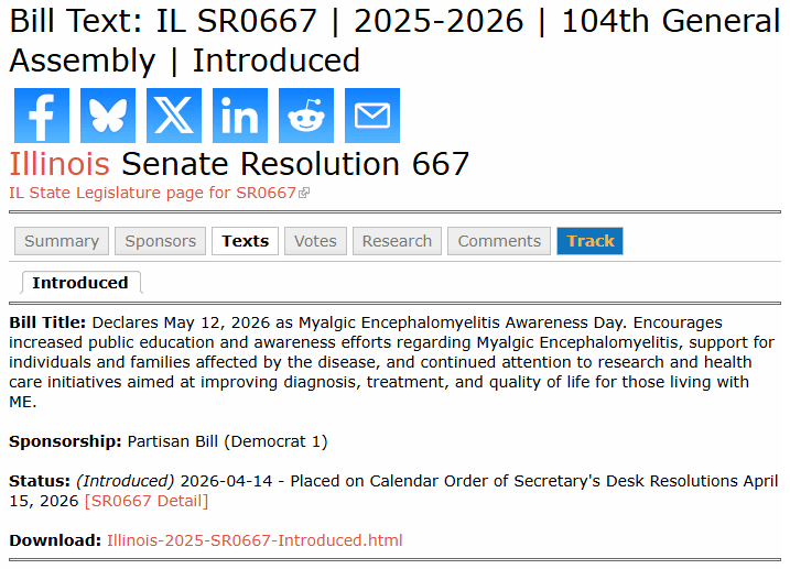 TomKindlon's tweet image. 2/
State of Illinois declares May 12, 2026 as ME Awareness Day.

#MyalgicEncephalomyelitis #ME