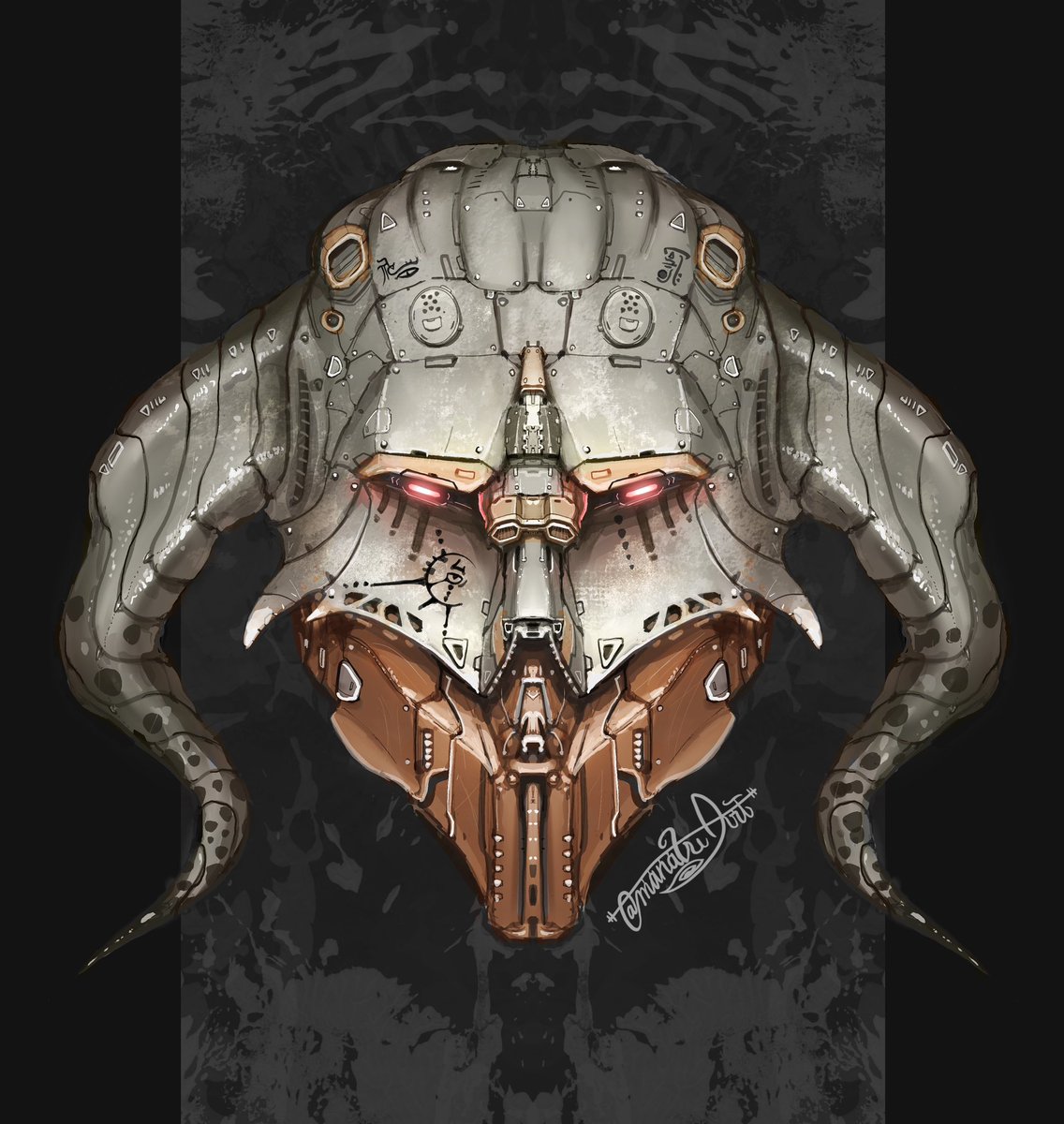 ManavuArt's tweet image. Colored in the doom style helmet sketch
#イラスト #doom