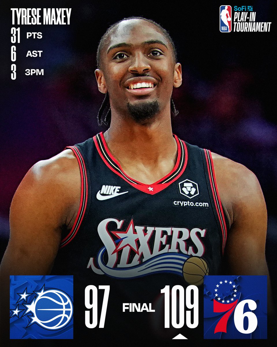 TheTamirMoore's tweet image. SIXERS 🔔 ARE GOING TO THE PLAYOFFS! 

Following Wednesday's win 109-97 over the Magic 🪄, the 76ers 🔔 grab the No. 7 seed and set up a first round series with the No. 2 seed Celtics ☘️.

#MadeForThis