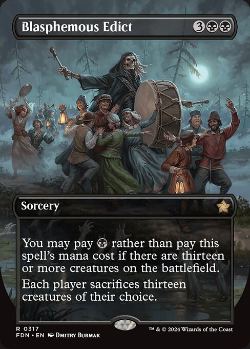 Sr_Dralnu's tweet image. Me encantan los detalles en los artes de las cartas de #MagicTheGathering.
En este caso, la carta sacrifica 13 criaturas, y en la ilustración vemos 13 personas 
También muestra que van a ser sacrificadas, ya que el esqueleto los dirige a un pantano del que salen siniestras manos.