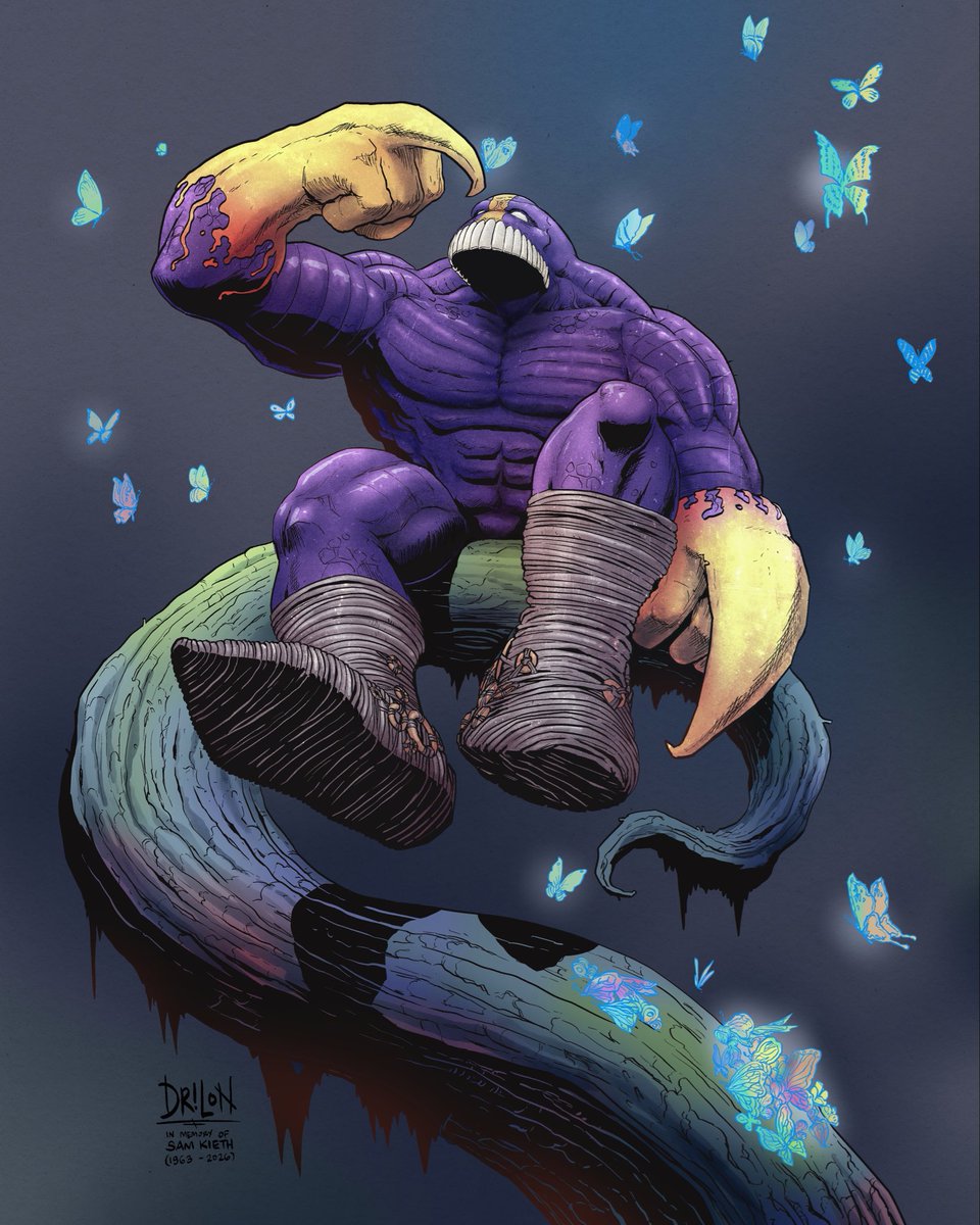 andrewdrilon's tweet photo. My little tribute to comics legend Sam Kieth (1963-2026), a singular artist who leaves in his wake so many strange and wonderful dreams-on-paper. 💜 https://t.co/j65JbX5AIl