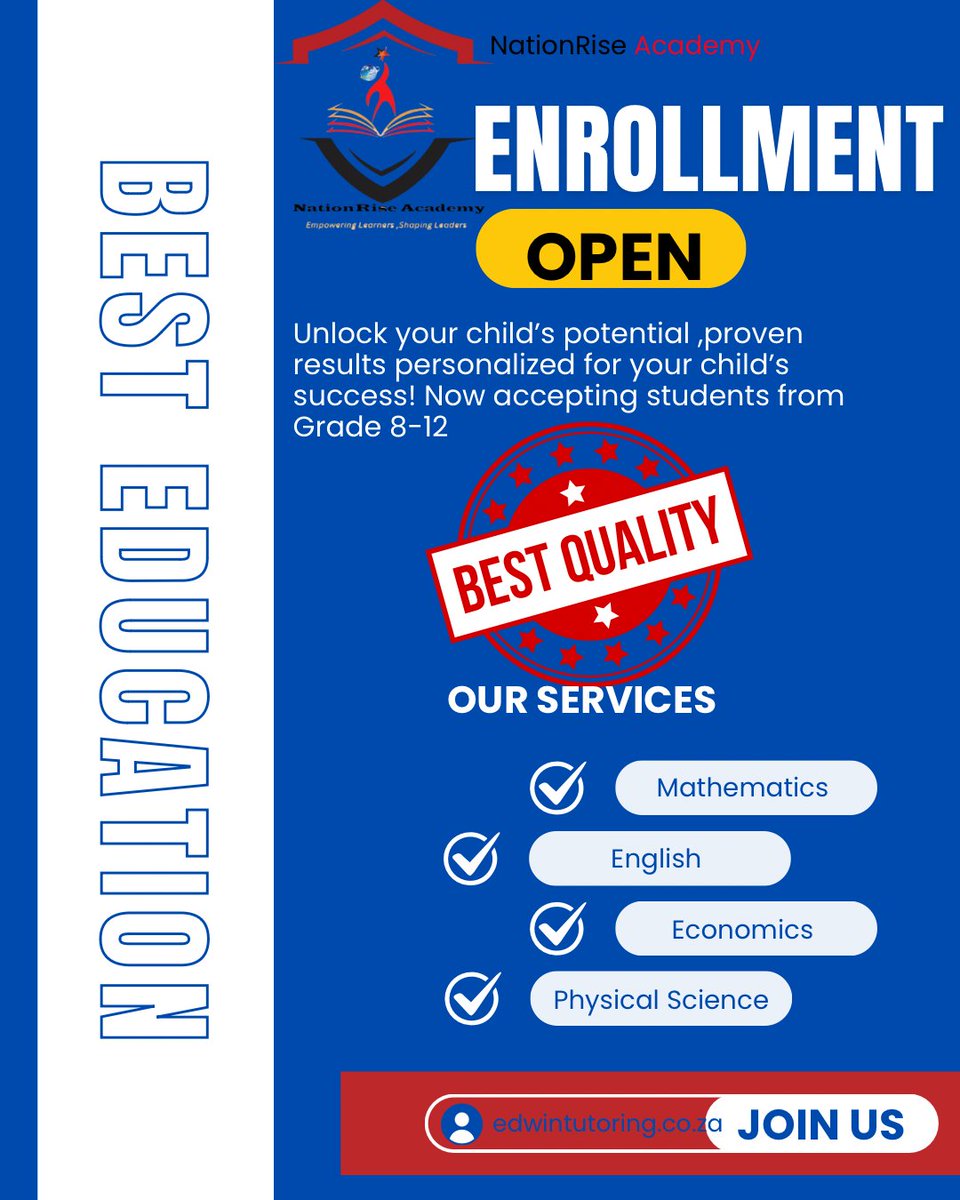NationRiseZA's tweet image. "Enroll today and unlock a world of opportunities! Don't miss out on this chance to learn, grow, and thrive. Your journey starts now. #EnrollToday"✅📚👩‍🎓